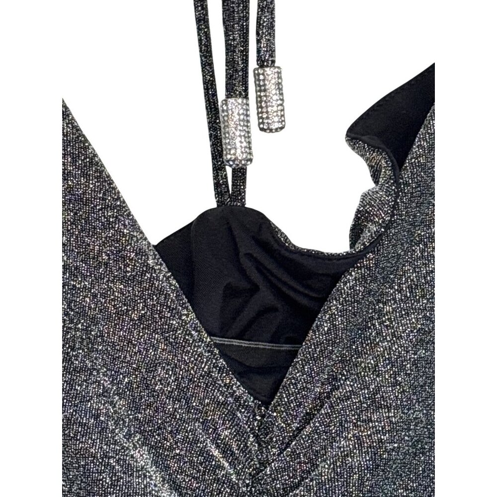 Alexandre Vauthier Halter Top in Silver 34 New Womens Metallic Glitter Jersey - Picture 7 of 9